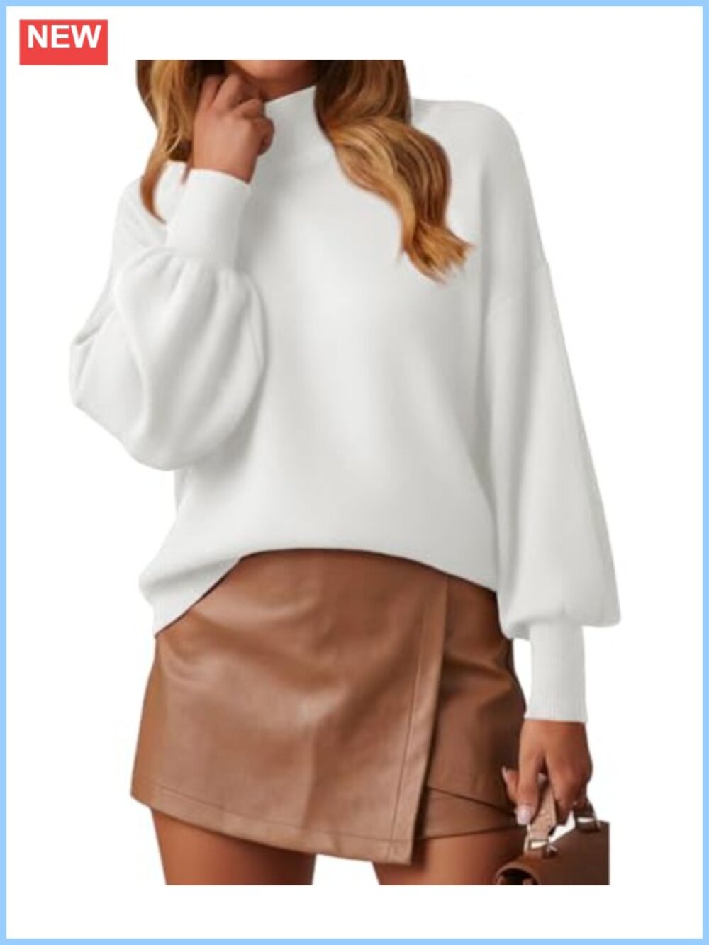 Women's Mock Neck Lantern Sleeve Lightweight Knit Pullover Sweater